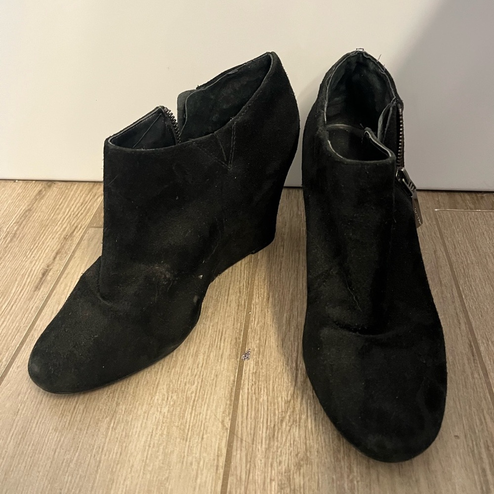 Vince Camuto Black Suede Hidden Wedge Ankle Booties